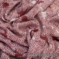 Крепдешин (н) бело-бордовый орнамент - итальянские ткани Тессутидея арт. 10-0638