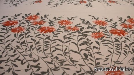 Шифон купон (1,35м) (н) серо-оранжевый растительный орнамент на айвори - итальянские ткани Тессутидея арт. 02-9022