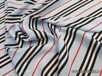 Крепдешин (н) черно-бело-красная полоска в стиле Burberry - итальянские ткани Тессутидея арт. 02-8740