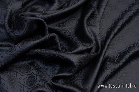 Шелк жаккард купон (1,9м) (о) черный цветочный принт на черном - итальянские ткани Тессутидея арт. 10-0686