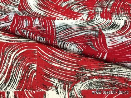 Батист (н) черно-белый орнамент на красном - итальянские ткани Тессутидея арт. 01-4029