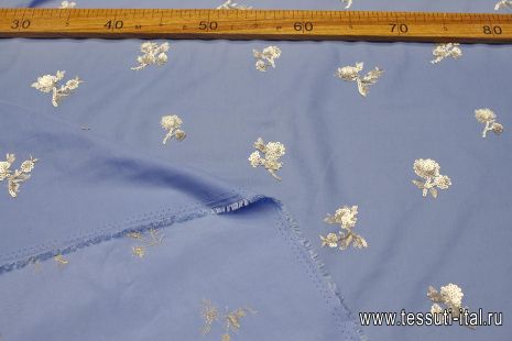 Плательная (н) серые цветы из пайеток на голубом - итальянские ткани Тессутидея арт. 03-7109