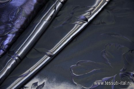 Органза эффект воды с люрексом (н) сине-серый растительный принт - итальянские ткани Тессутидея арт. 03-6473