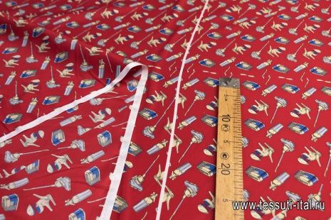 Шелк твил купон (0,95м) (н) бытовые приборы на красном - итальянские ткани Тессутидея арт. 10-1405