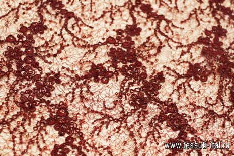 Кружевное полотно с люрексом и пайетками (о) бордовое - итальянские ткани Тессутидея арт. 03-7038