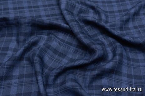 Лен костюмный (н) синяя клетка - итальянские ткани Тессутидея арт. 16-0786