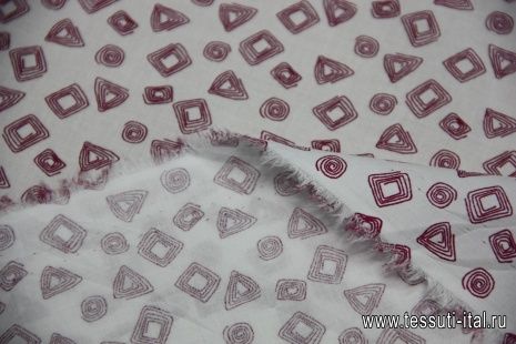 Сорочечная стрейч (н) бордовый геометрический орнамент на белом ш-150см - итальянские ткани Тессутидея арт. 01-3381
