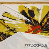 Шелк атлас стрейч (н) крупная цветочная абстракция на белом - итальянские ткани Тессутидея арт. 10-3732