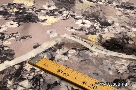 Органза (н) черно-желто-коричневый цветочный орнамент - итальянские ткани Тессутидея арт. 02-8004