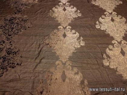 Шелк шантунг с вышивкой (о) коричневый - итальянские ткани Тессутидея арт. 02-7461