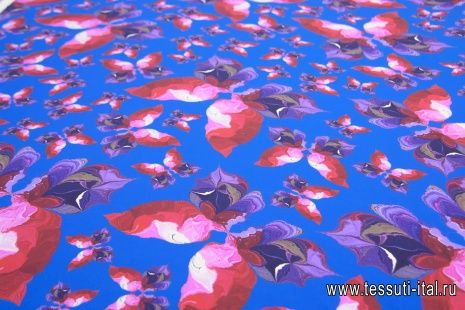 Шелк кади креп (н) яркие стилизованные бабочки на светло-синем - итальянские ткани Тессутидея арт. 10-1732