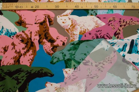 Плащевая с водоотталкивающим покрытием (н) медведи на сине-коричневом - итальянские ткани Тессутидея арт. 11-0490