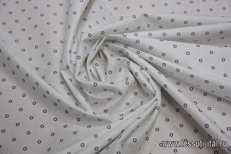 Сорочечная стрейч (н) синие колечки на белом ш-150см - итальянские ткани Тессутидея арт. 01-3384