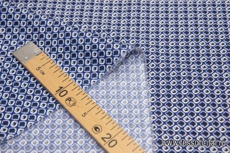 Сорочечная стрейч (н) сине-белый принт на синем - итальянские ткани Тессутидея арт. 01-5942