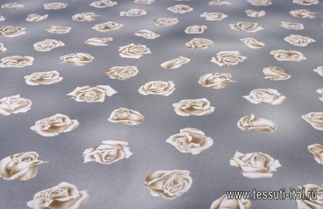 Шелк (н) бежевые розы на сером меланже Moschino - итальянские ткани Тессутидея арт. 02-8198