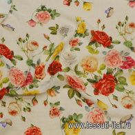 Шифон двухслойный купон (1,17м) (н) цветы на белом - итальянские ткани Тессутидея арт. 10-3365
