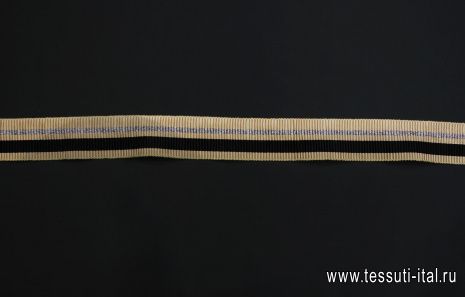 Тесьма с люрексом ш-4см черно-бежево-серебряная - итальянские ткани Тессутидея арт. F-6339