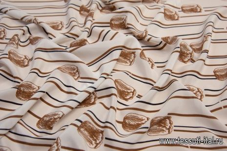 Крепдешин (н) коричневые тюльпаны на белом - итальянские ткани Тессутидея арт. 10-0928