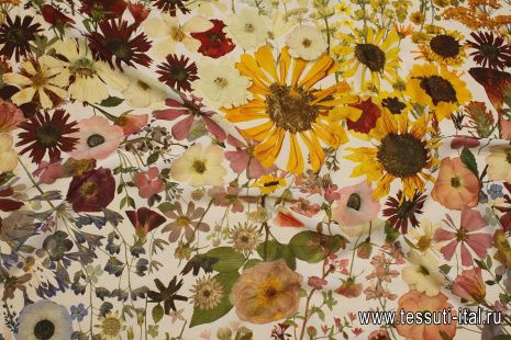 Плательная (н) крупный цветочный рисунок на белом - итальянские ткани Тессутидея арт. 03-7052