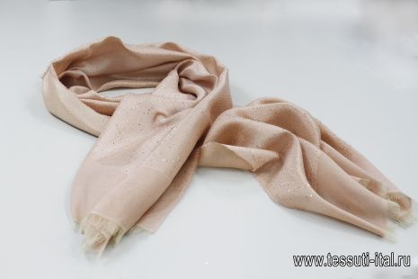 Лен купон-алантин расшитый пайетками 190*77см розово-бежевый - итальянские ткани Тессутидея арт. F-6513