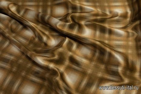 Шелк атлас (н) бежево-коричневая стилизованная клетка - итальянские ткани Тессутидея арт. 10-2596