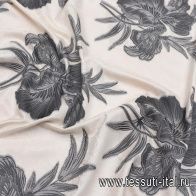 Жаккард (н) серо-черный цветочный рисунок на белом - итальянские ткани Тессутидея арт. 03-6770