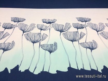 Плательная купон (0,97м) (н) синий цветочный орнамент на бело-синем - итальянские ткани Тессутидея арт. 03-4528