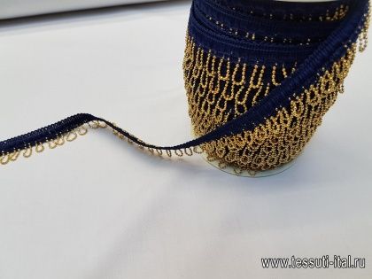 Тесьма с цепью сине-золотая ш-2см - итальянские ткани Тессутидея арт. F-3545