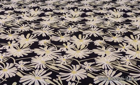 Крепдешин (н) бежевые цветы на черном - итальянские ткани Тессутидея арт. 02-8445