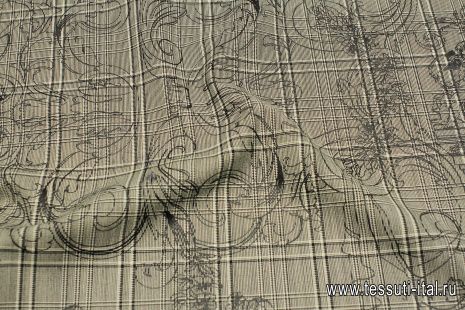 Костюмная (н) черный рисунок на черно-белой стилизованной клетке - итальянские ткани Тессутидея арт. 05-4492