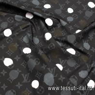 Плащевая с водоотталкивающим покрытием (н) логотип и стилизованный горох на черном - итальянские ткани Тессутидея арт. 11-0481