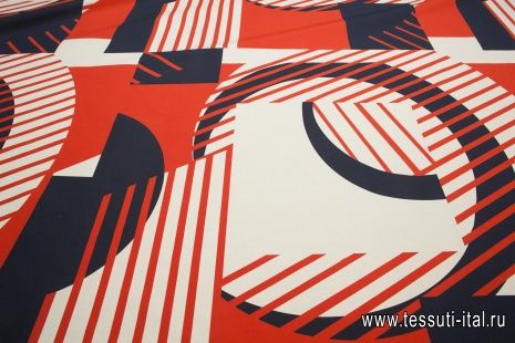 Плательная (н) красно-черно-бежевый крупный орнамент - итальянские ткани Тессутидея арт. 01-4457