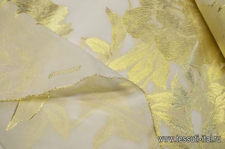 Органза с люрексом (н) золотой цветочный орнамент на айвори - итальянские ткани Тессутидея арт. 02-8133