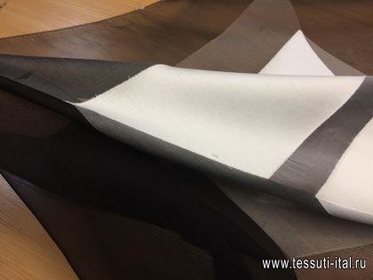 Органза деворе купон (1,55м) (н) белый геометрический орнамент на черном - итальянские ткани Тессутидея арт. 03-4594
