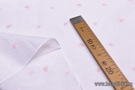 Плательная (н) розовая вышивка на белом - итальянские ткани Тессутидея арт. 03-6008