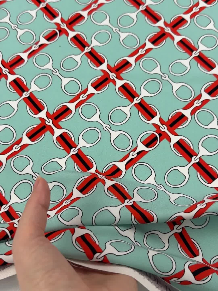 Шелк атлас стрейч (н) черно-бело-оранжевый рисунок на тиффани - итальянские ткани Тессутидея арт. 10-4866