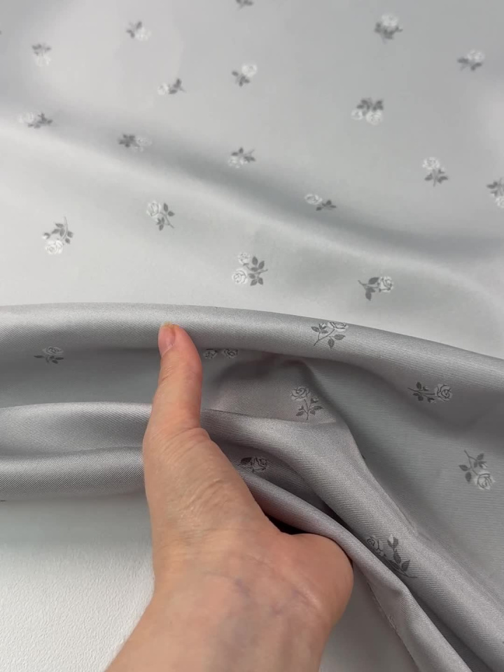 Шелк твил (н) мелкий цветочнай рисунок на светло-сером - итальянские ткани Тессутидея арт. 10-4870