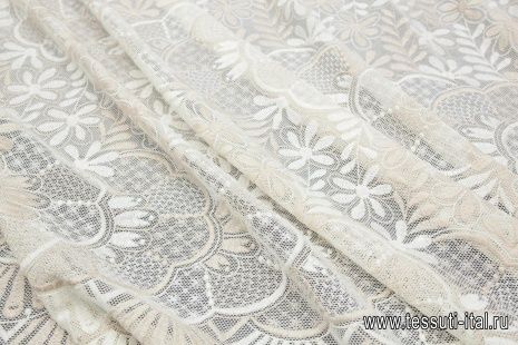 Плательная сетка с вышивкой (н) бежево-молочная - итальянские ткани Тессутидея арт. 01-4452