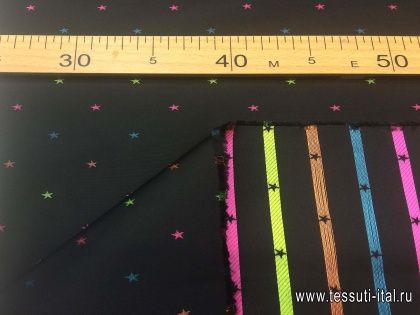 Тафта (н) разноцветные звезды на черном - итальянские ткани Тессутидея арт. 03-4648