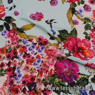 Плательная вискоза кади (н) крупный цветочный рисунок на светло-бирюзовом - итальянские ткани Тессутидея арт. 04-1622