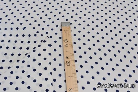Крепдешин (н) темно-синий горох (10мм) на белом - итальянские ткани Тессутидея арт. 10-2466