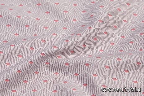 Сорочечная стрейч (н) бело-розово-коричневый геометрический рисунок  - итальянские ткани Тессутидея арт. 01-6114