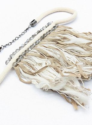 Декоративный элемент с камнями и бахромой бежевый - в интернет-магазине тканей Тессутидея арт. F-6157