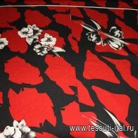 Шелк купон (0,9м) (н) крупный красный орнамент на черном ш-100см Mila Schon - итальянские ткани Тессутидея арт. 02-6146