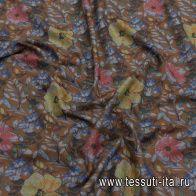 Хлопок фланель дабл (н) цветочный рисунок на серой елочке - итальянские ткани Тессутидея арт. 01-7081