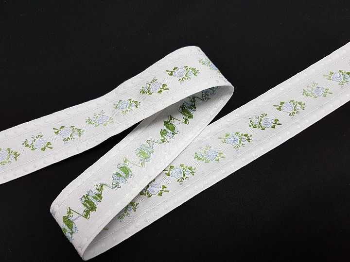 Тесьма декоративная жаккардовая - цветочный орнамент ш-3см - итальянские ткани Тессутидея арт. F-3202