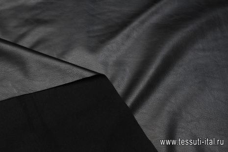 Искусственная кожа на флисовой основе (о) черная - итальянские ткани Тессутидея арт. 03-7078