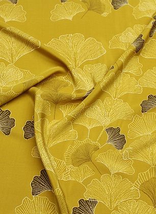 Крепдешин купон (1,1м) (н) растительный орнамент и бордюр на горчичном - в интернет-магазине тканей Тессутидея арт. 10-4528