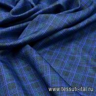 Шелк твил (н) черно-бирюзово-голубая клетка - итальянские ткани Тессутидея арт. 02-8093