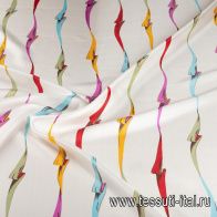 Шелк твил (н) цветные стилизованные ленты на белом - итальянские ткани Тессутидея арт. 10-2717